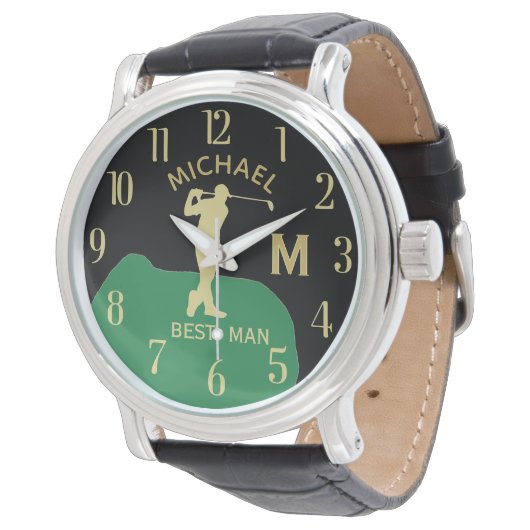 Custom Monogram Golf Name Trauzeuge Gfit Wedding Armbanduhr (Schrägansicht)