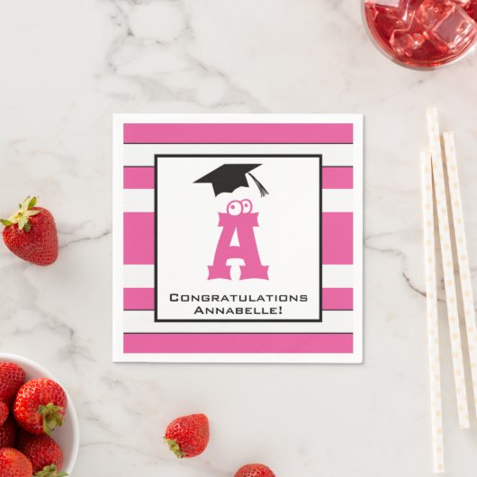 Custom Monogram Graduate Pink Niedlich Paper Napki Serviette (Beispiel)