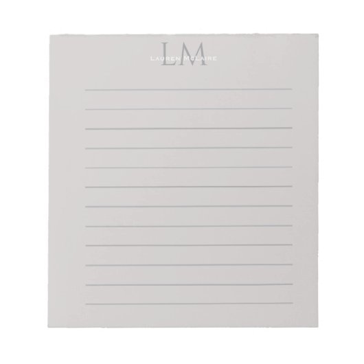 Custom Monogram Gray Taupe Notizblock (Vorderseite)