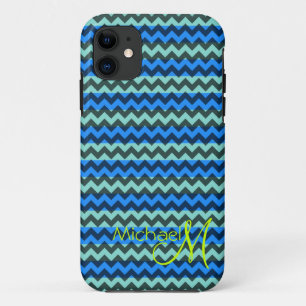 Custom Monogram Green Blue Zickzack Zigzag iPhone 11 Hülle