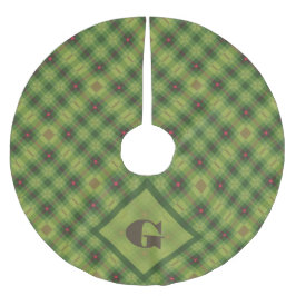 Custom Monogram Green Kariert Christmas Tree Skirt Polyester Weihnachtsbaumdecke