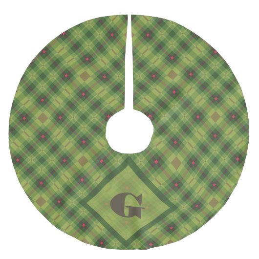 Custom Monogram Green Kariert Christmas Tree Skirt Polyester Weihnachtsbaumdecke (Vorderseite)