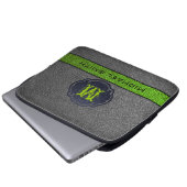 Custom Monogram Green und Black Leather Laptopschutzhülle (Vorne Knopf)