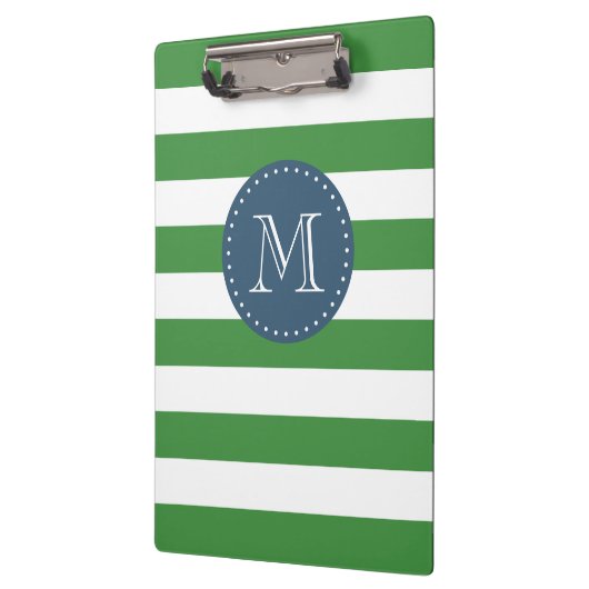 Custom Monogram Green und Navy Blue Bold Strips Klemmbrett (Links)