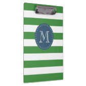 Custom Monogram Green und Navy Blue Bold Strips Klemmbrett (Rechts)