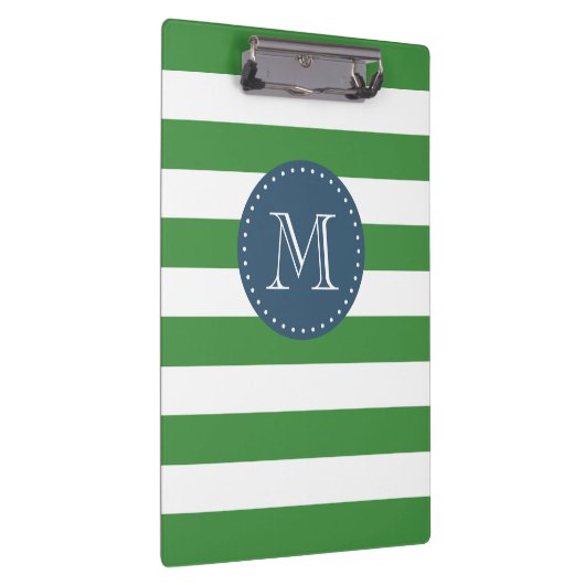 Custom Monogram Green und Navy Blue Bold Strips Klemmbrett (Rechts)