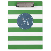 Custom Monogram Green und Navy Blue Bold Strips Klemmbrett (Vorderseite)