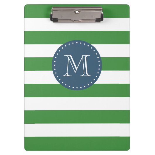 Custom Monogram Green und Navy Blue Bold Strips Klemmbrett (Vorderseite)