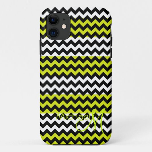 Custom Monogram Green White Zickzack Zigzag Case-Mate iPhone Hülle (Rückseite)