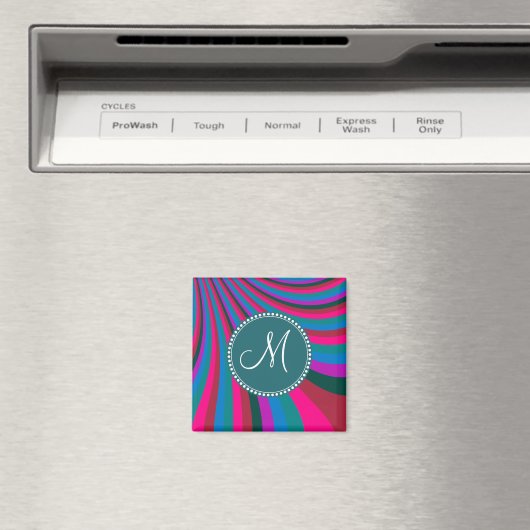 Custom Monogram Groovy Magenta Blue Stripes Magnet (In Situ (Geschirrspüler))