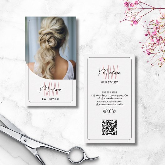 Custom Monogram Hair Stylist QR Visitenkarte