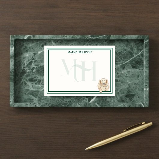 Custom Monogram Hand Drawn Dachshund Reading Post-it Klebezettel