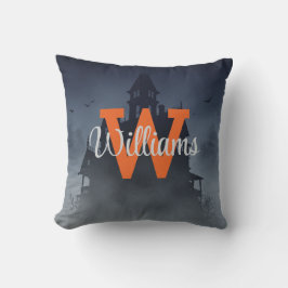 Custom Monogram Haunted House Halloween Decor Kissen