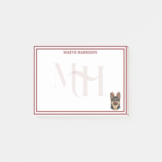 Custom Monogram Holiday German Shepherd Reindeer Post-it Klebezettel (Vorderseite)