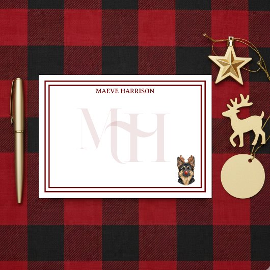Custom Monogram Holiday German Shepherd Reindeer Post-it Klebezettel