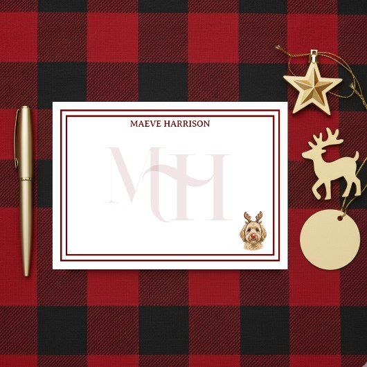 Custom Monogram Holiday Golden Doodle Rentier Post-it Klebezettel