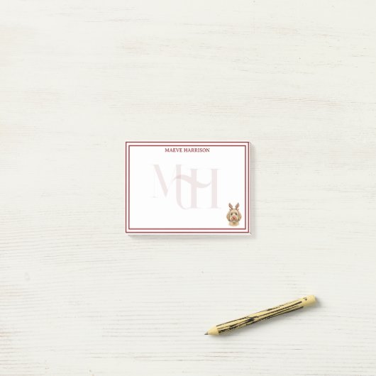 Custom Monogram Holiday Golden Doodle Rentier Post-it Klebezettel (Auf Schreibtisch)