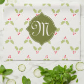 Custom Monogram Holly Weihnachtsküchentücher Geschirrtuch (Gefaltet)