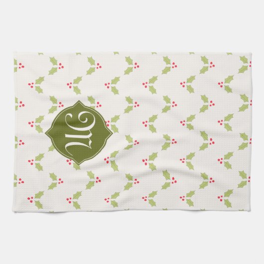 Custom Monogram Holly Weihnachtsküchentücher Geschirrtuch (Horizontal)
