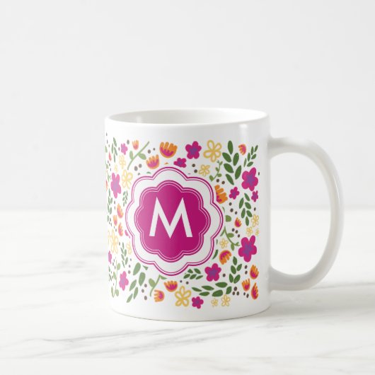 Custom Monogram Hübsch Colorful Girl Floral Tasse (Rechts)