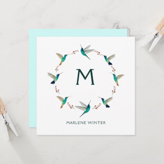 Custom Monogram Hummingbird Note Card Karte (Vorderseite/Rückseite Beispiel)