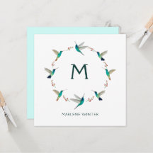 Custom Monogram Hummingbird Note Card
