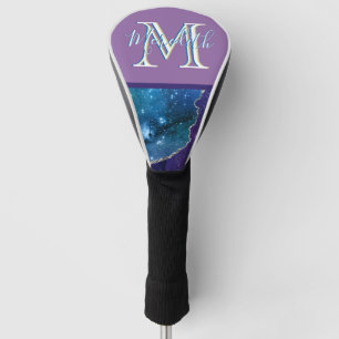 Custom Monogram I Lila Aquamarin Agate Silver Golf Headcover