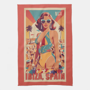 Custom Monogram Ibiza, Spain Travel Poster Geschirrtuch