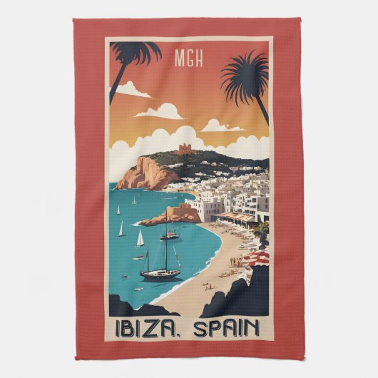 Custom Monogram Ibiza, Spain Travel Poster Geschirrtuch (Vertikal)