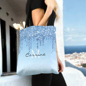 Custom Monogram Ice Blue Glitzer Tropfens Metallic Tasche