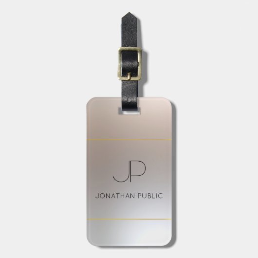 Custom Monogram Imitate Gold Silver Look Elegant Gepäckanhänger (Vorderseite vertikal)