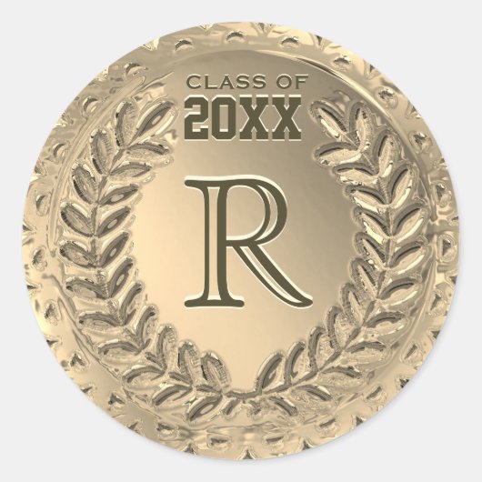 Custom Monogram Imitats Gold Foil Abschluss Runder Aufkleber (Vorderseite)