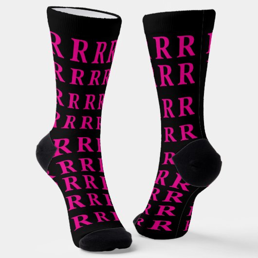 Custom Monogram Initial Black Pink socks Socken (Gewinkelt)