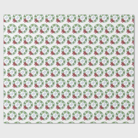 Custom Monogram Initial Christmas Greenerity Wreat Geschenkpapier (Flach)