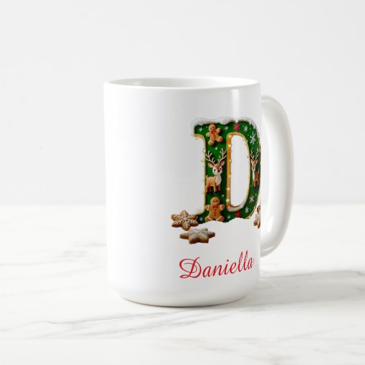 Custom Monogram initial D merry Christmas Kaffeetasse (VorderseiteRechts)