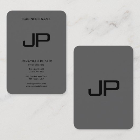 Custom Monogram Initial Elegant Black Dark Gray Visitenkarte (Vorne/Hinten)