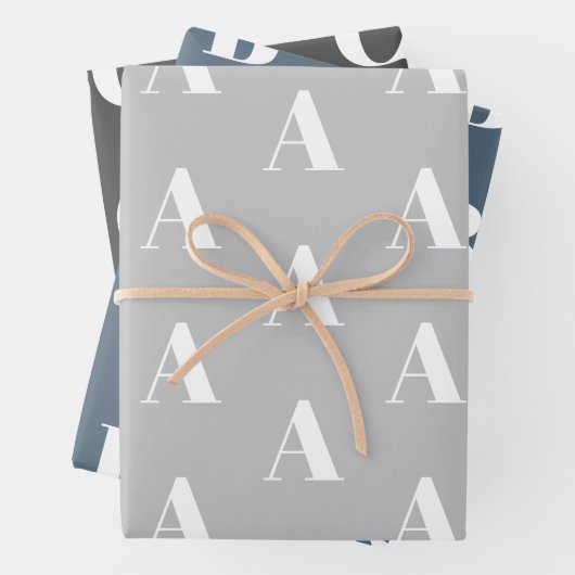 Custom monogram initial grau-graue Holzkohle Geschenkpapier Set (Beispiel)