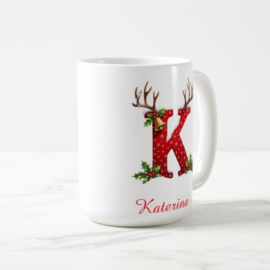 Custom Monogram initial K merry Christmas Kaffeetasse (VorderseiteRechts)