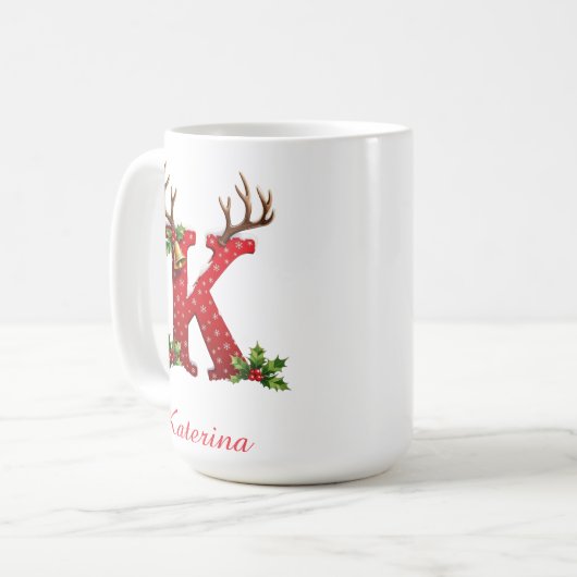 Custom Monogram initial K merry Christmas Kaffeetasse (Vorderseite Links)