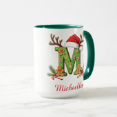 Custom Monogram initial M Santa merry Christmas Tasse (VorderseiteRechts)