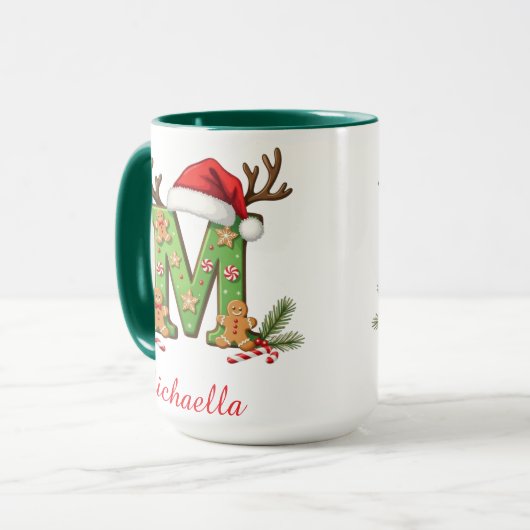 Custom Monogram initial M Santa merry Christmas  Tasse (Vorderseite Links)