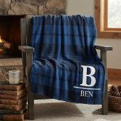 Custom Monogram Initial & Name Blue Buffalo Plaid Fleecedecke