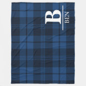 Custom Monogram Initial & Name Blue Buffalo Plaid Fleecedecke (Vorderseite)