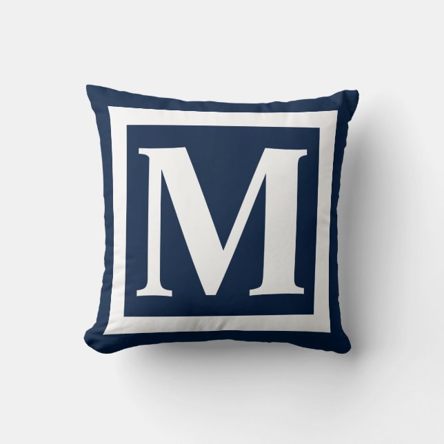 Custom Monogram Initial Navy Blue White Square Kissen (Vorderseite)