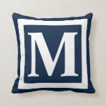 Custom Monogram Initial Navy Blue White Square Kissen<br><div class="desc">Custom Monogram Initial Navy Blue White Square Throw Kissen mit dunkelblau auf der Vorder- und Rückseite des Kissens mit großen fett weißen Monogramm und Rand auf der Vorderseite. Ideal für die Wohngestaltung und als Sofa oder Stuhl Dekor. KLICKEN SIE AUF PERSONALISIEREN SIE DIE VORLAGENOPTION UND GEBEN SIE DIE ERSTE EIN....</div>