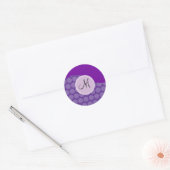 Custom Monogram Initial Purple Polka Dot Wave Runder Aufkleber (Umschlag)