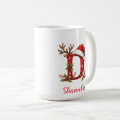 Custom monogram initial snowflake merry Christmas Kaffeetasse (VorderseiteRechts)