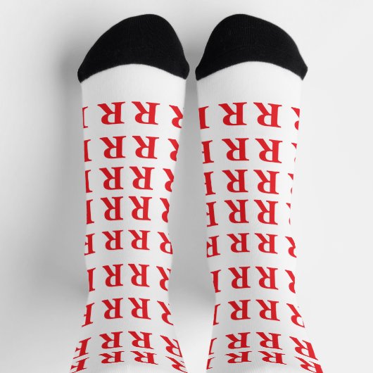 Custom Monogram Initial White Red socks Socken (Oben)