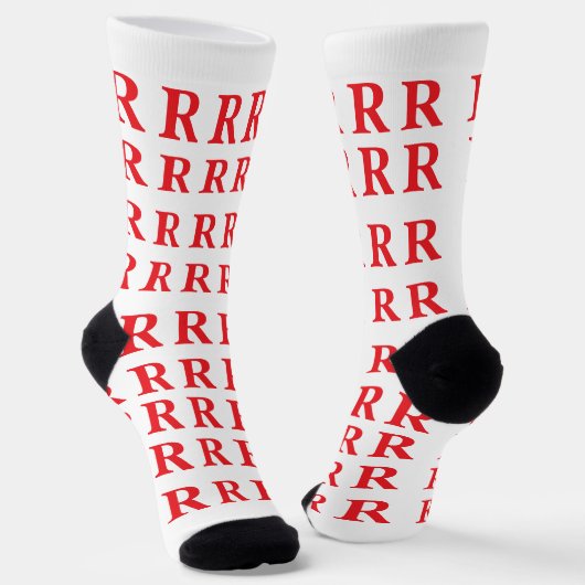 ​Custom Monogram Initial White Red socks Socken (Gewinkelt)