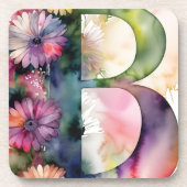 Custom Monogram Jewel Tone Wasserfarbe Floral Getränkeuntersetzer (Vorderseite)